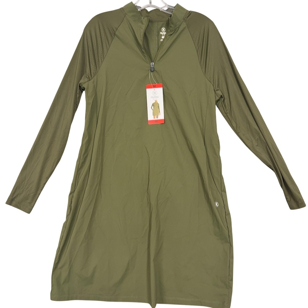 Hurley Dress Womens Medium Green Long Sleeve Mock Neck Zip Knit Shift Casual